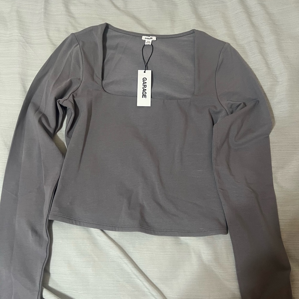 Garage Gray Long Sleeve Fitted Crop Blouse